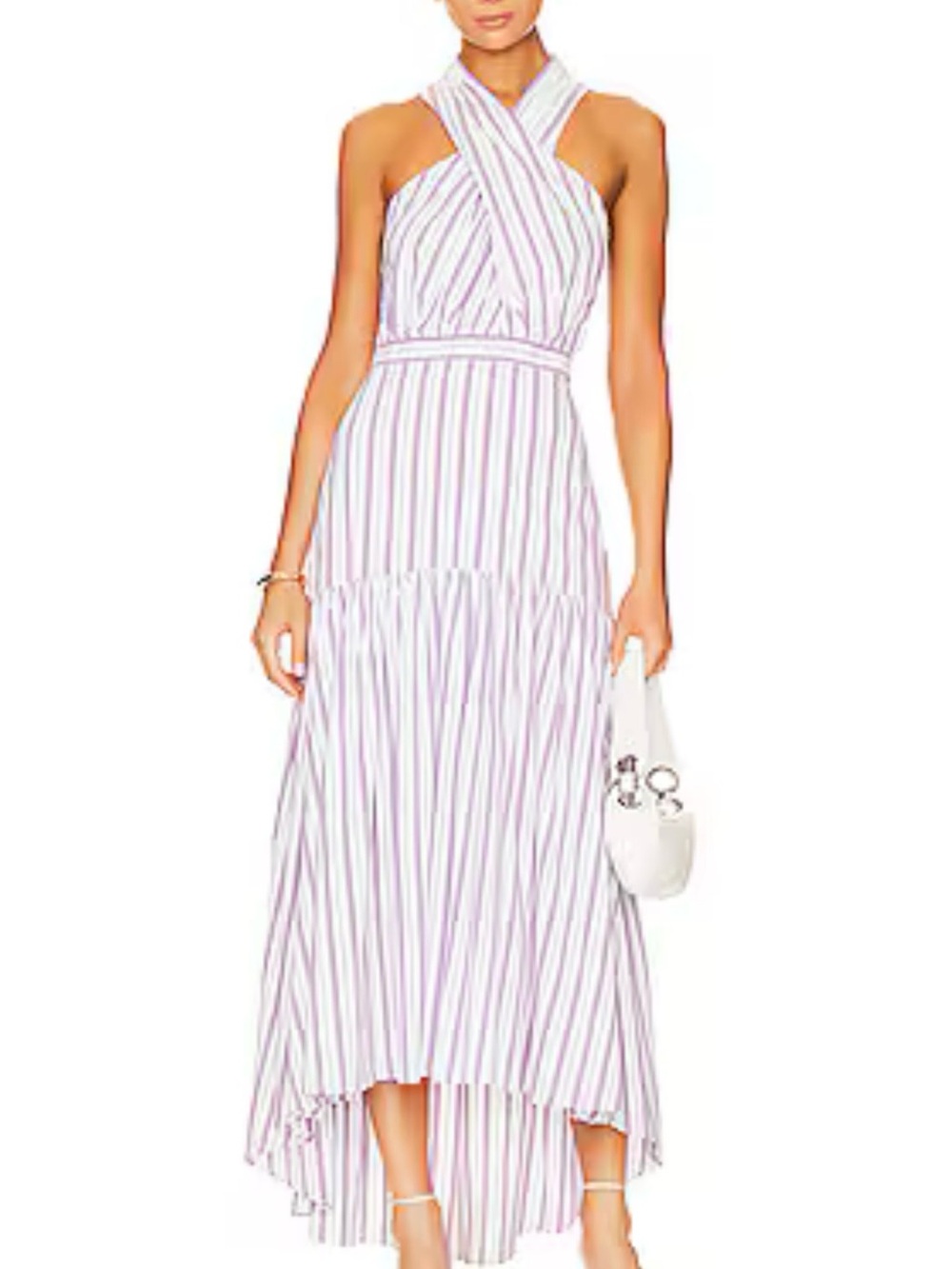 NWOT Veronica Beard Radley White and Lavender One-Shoulder Striped Maxi Dress